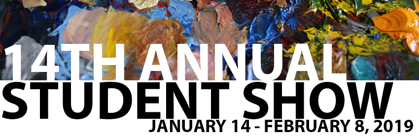 a banner with paint in the background saying the title and period for the show